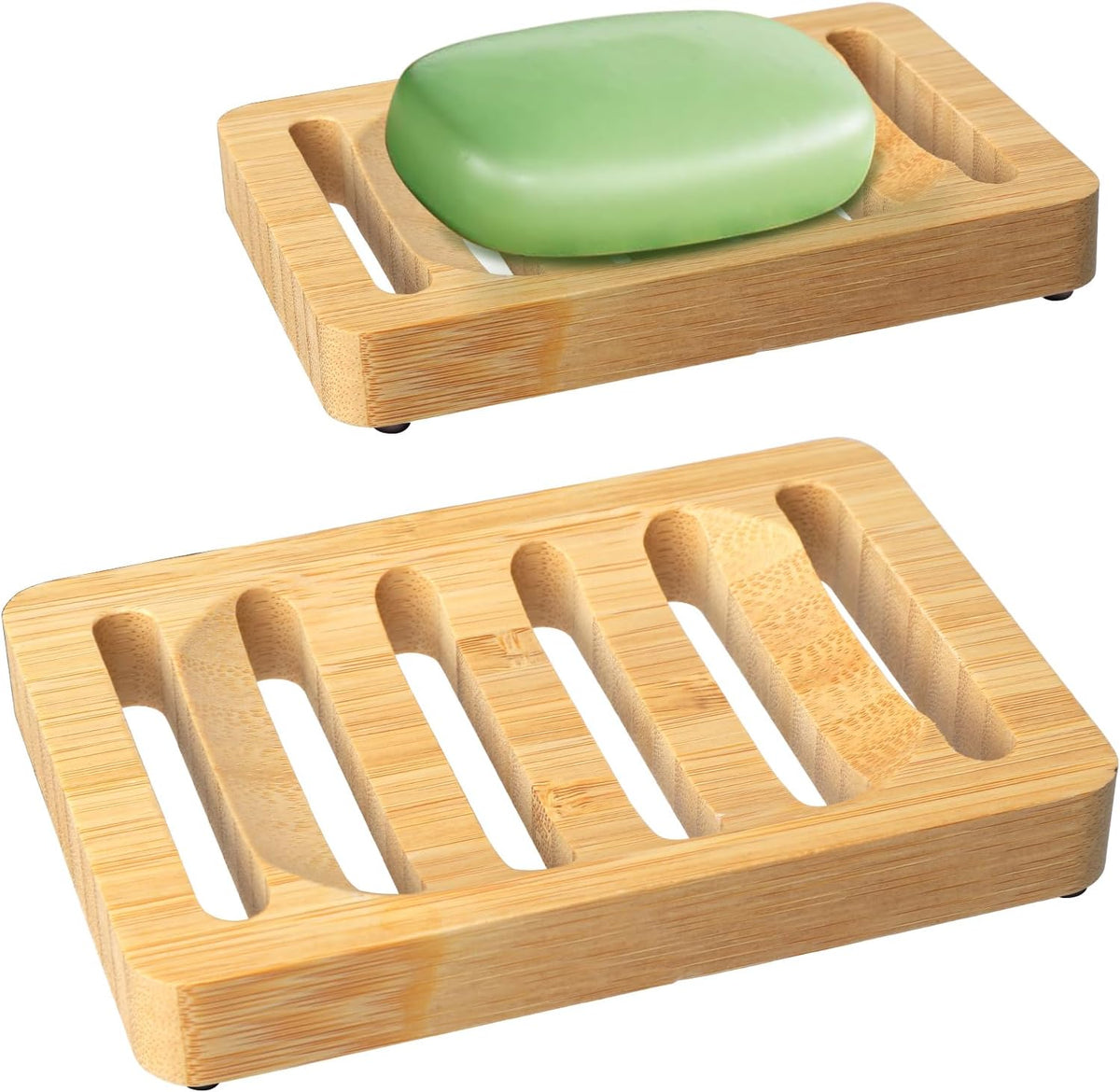 Wooden Soap Dish, Bamboo Soap Holder for Shower 2 Pack, Self Draining Tray