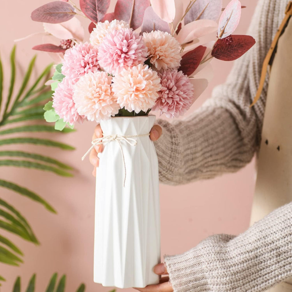 Disoza Ceramic Flower Vase Modern Home Decor Vases for Centerpieces White Minimalist Farmhouse 9.5" H x 3.9" W Cute Decorative Vases Flowers Tulip Pampas Grass Vase for Table Bathroom Shelf