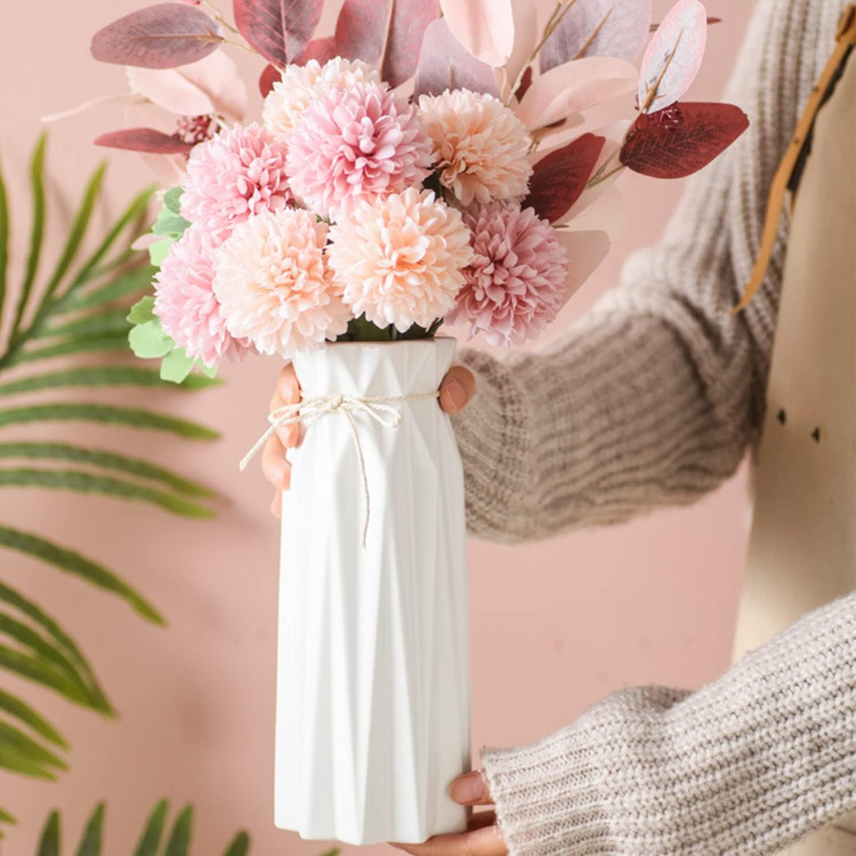 Disoza Ceramic Flower Vase Modern Home Decor Vases for Centerpieces White Minimalist Farmhouse 9.5" H x 3.9" W Cute Decorative Vases Flowers Tulip Pampas Grass Vase for Table Bathroom Shelf