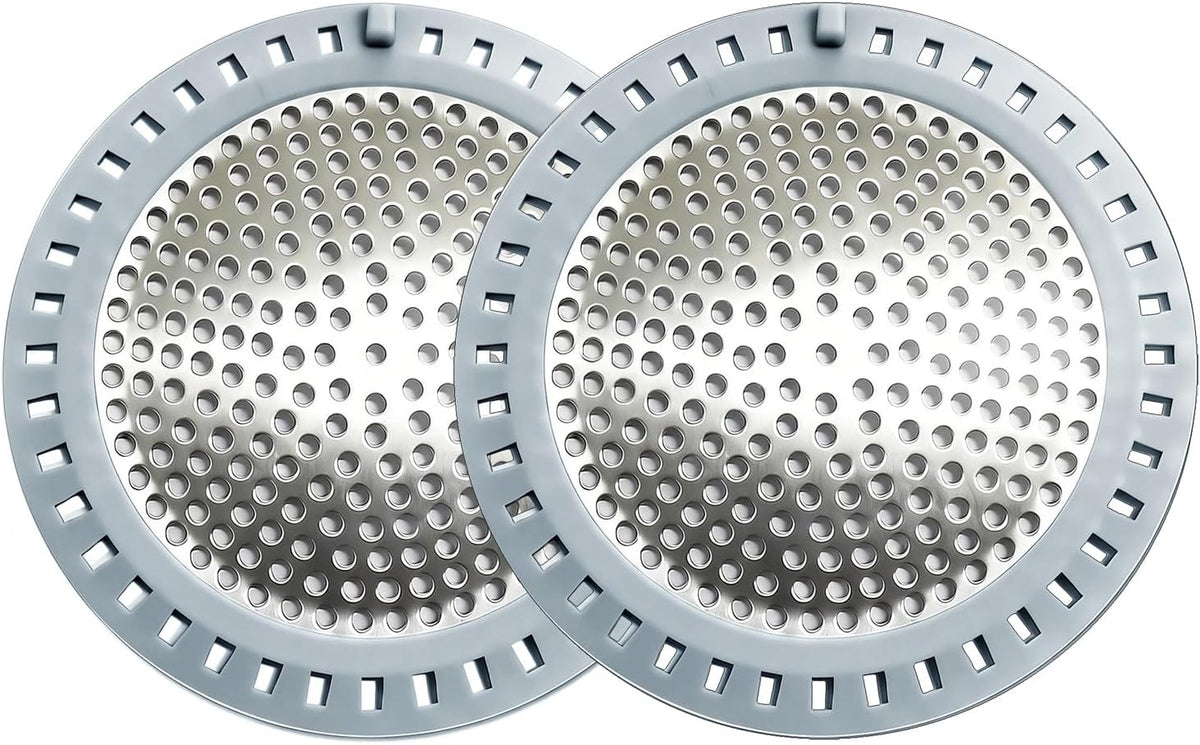Seatery 2PCS Shower Drain Hair Catcher, Shower Drain Strainer, Stainless Steel with Silicone Edging, 4.75 Inch Diameter
