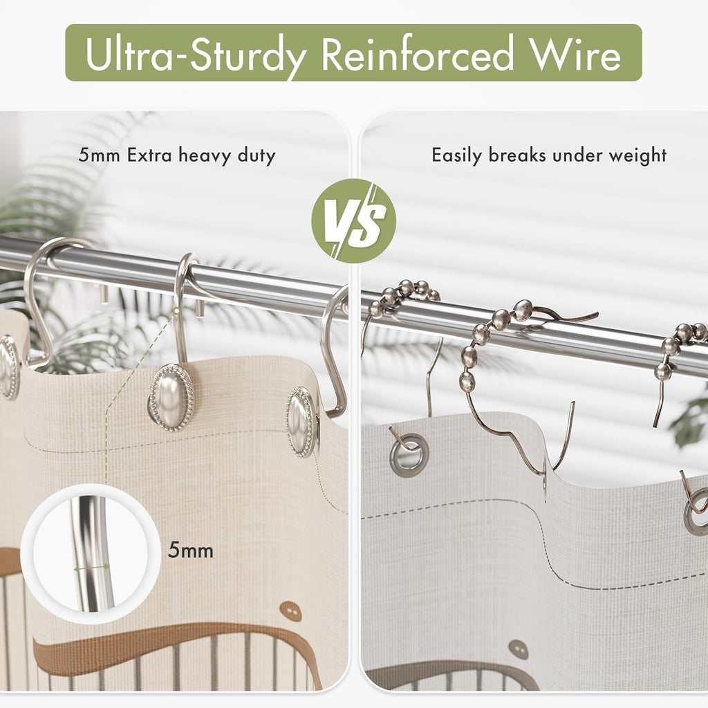 AmazerBath Nickel Shower Curtain Hooks, 12PCS Rust Proof Shower Curtain Rings, Decorative Modern Shower Curtain Hangers, Elliptical Heavy Duty Design Convenient for Bathroom Kitchen Wardrobe
