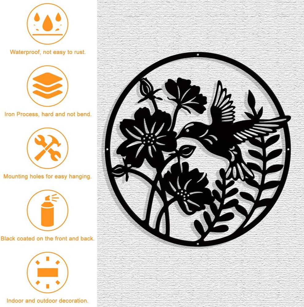 NBEADS Plant Bird Metal Wall Art Decor, Oval Matte Wall Hanging Decor Silhouette Wall Art for Home Bedroom Living Room Garden Hotel Office Wall Christmas Festival Decoration Gift, 11.1×11.6"