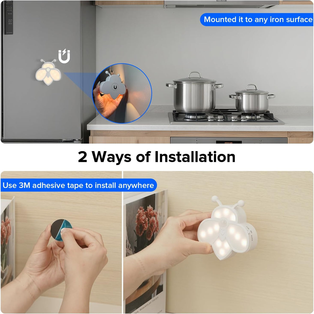 Motion Sensor Stair Lights Indoor - Rechargeable Dimmable RGBW & Warm White Night Light, Magnetic Mount Motion Activated Battery Lamp for Step Hallway Bathroom Cabinet Closet(White, 1 Pack)