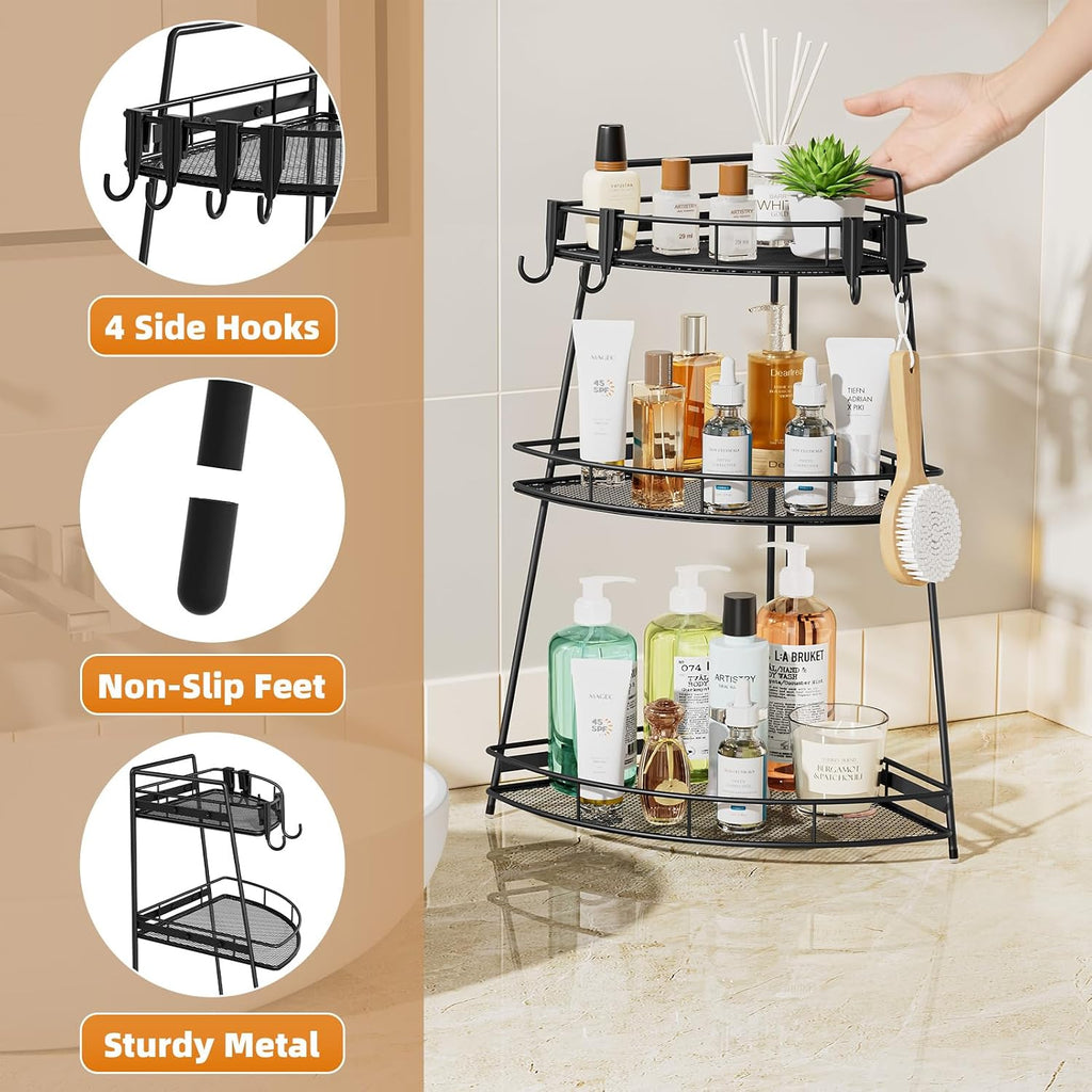 VITVITI 3 Tier Bathroom Counter Organizer Corner Vanity Shelf Storage Black