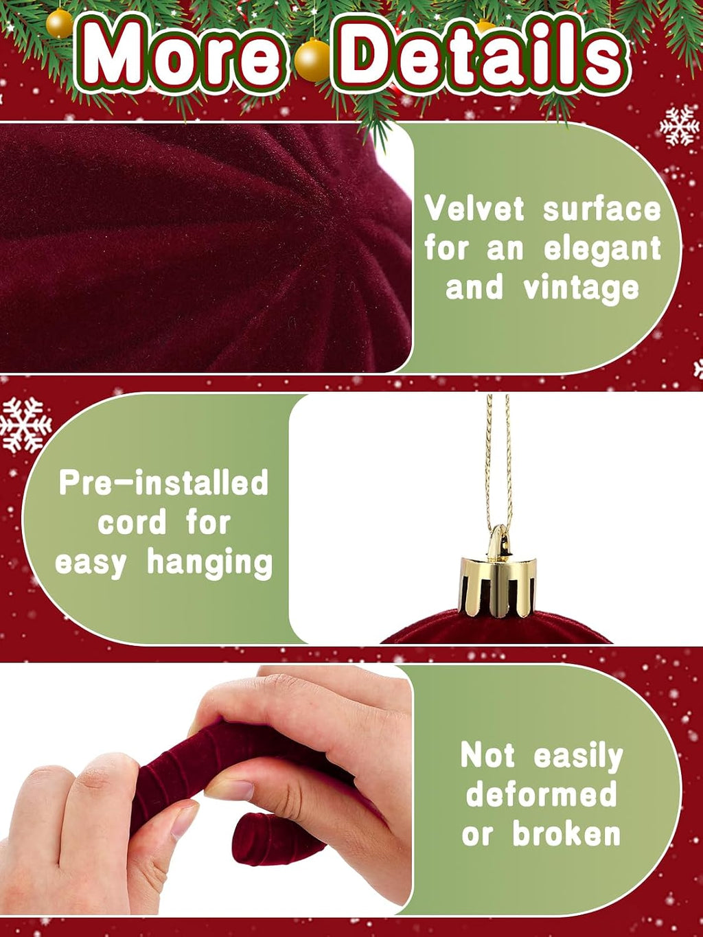 Acostop Burgundy Velvet Star Christmas Tree Topper & Ornaments Set, 30Pcs