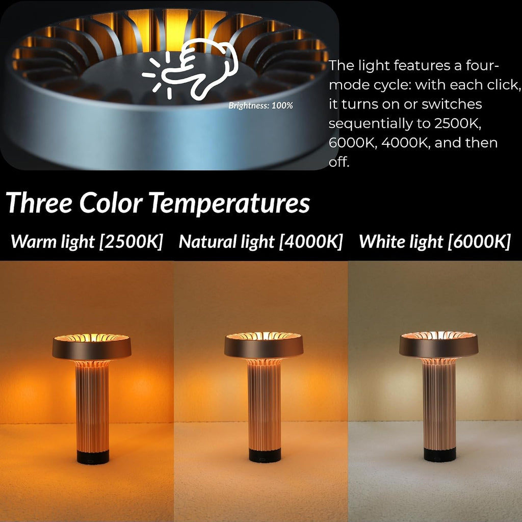HAPYGI Cordless Table Lamp–Touch Sensor with Stepless Dimming, 5200mAh Rechargeable Battery & 100% Aluminum Body, Modern Minimalist Portable Night Light for Bedroom, Nightstand, Home Decor (Grey)