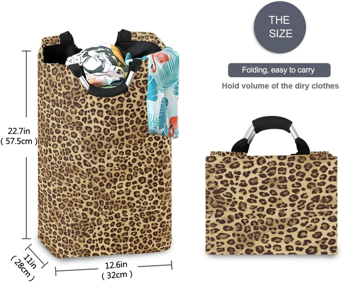 ALAZA Large Laundry Basket Leopard Print Animal Cheetah Laundry Bag Hamper Collapsible Oxford Cloth Stylish Home Storage Bin with Handles, 22.7 Inch