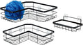 Amazon Basics Corner Shower Caddy Organizer with Soap Holder, Adhesive Wall Mount, Rust Resistant Powder-Coated Stainless Steel, Black, Set of 3