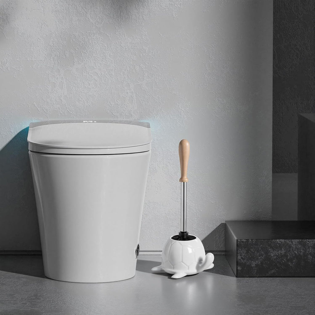 White Ceramic Turtle Base Toilet Brush and Holder Set Turtle Bathroom Brush
