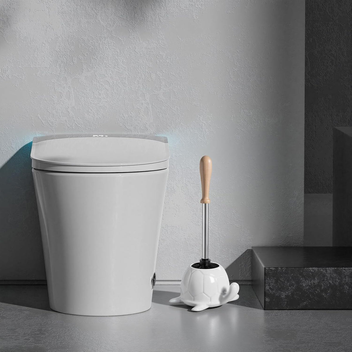 White Ceramic Turtle Base Toilet Brush and Holder Set Turtle Bathroom Brush