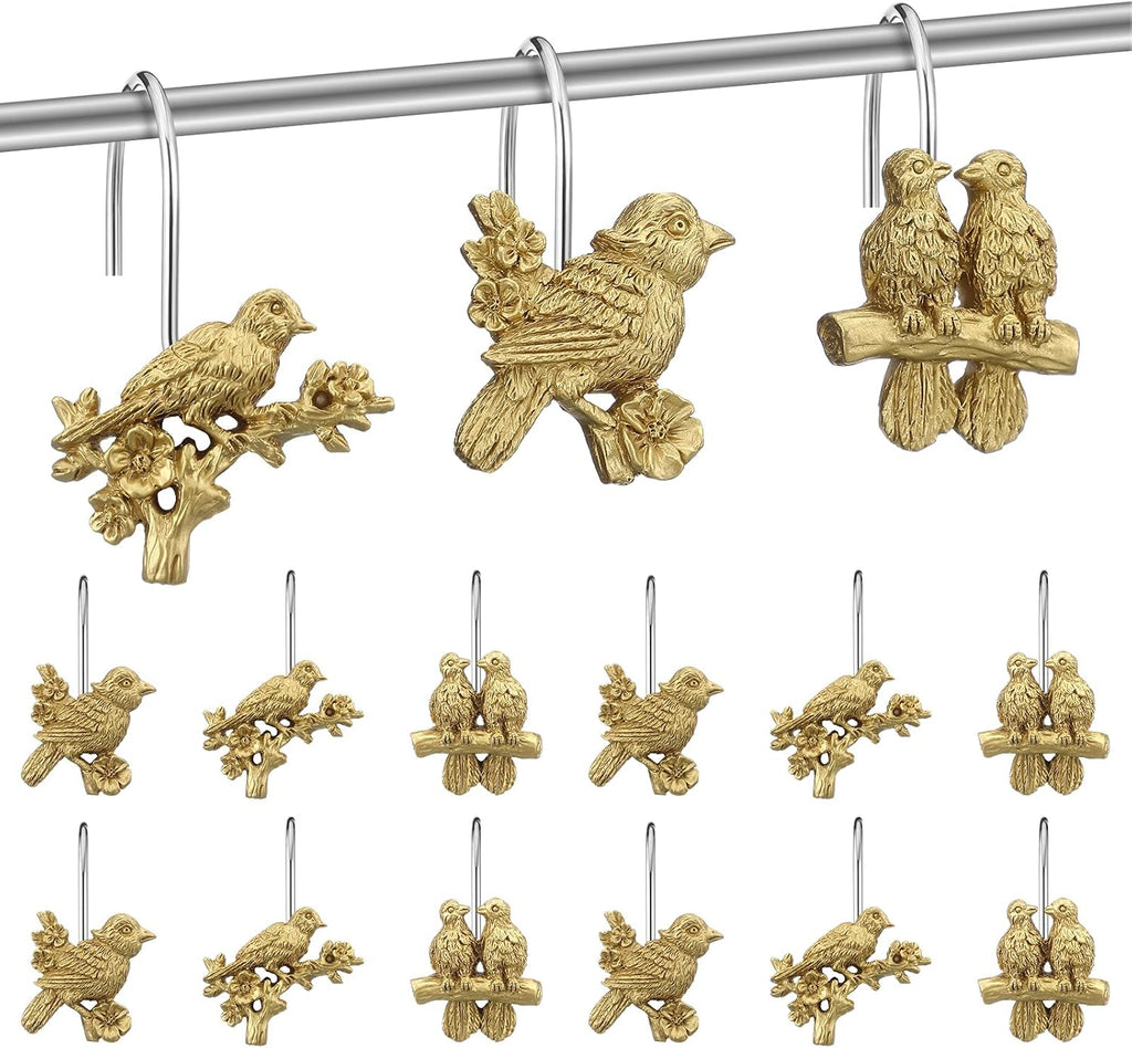 Amyhill 12pcs Gold Bird Shower Curtain Hooks Vintage Bathroom Antique Decor