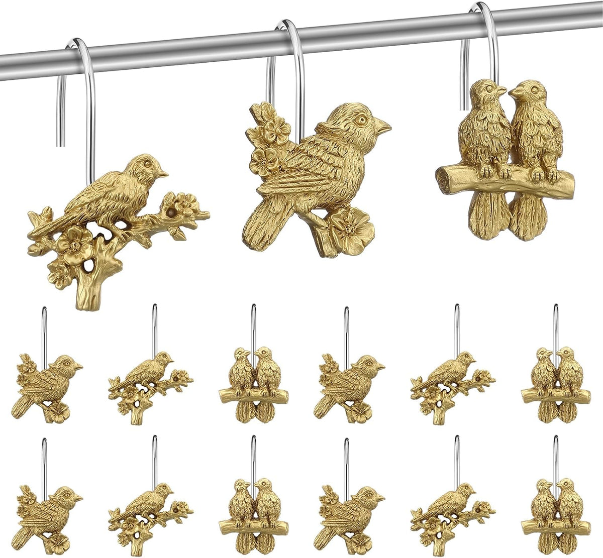 Amyhill 12pcs Gold Bird Shower Curtain Hooks Vintage Bathroom Antique Decor