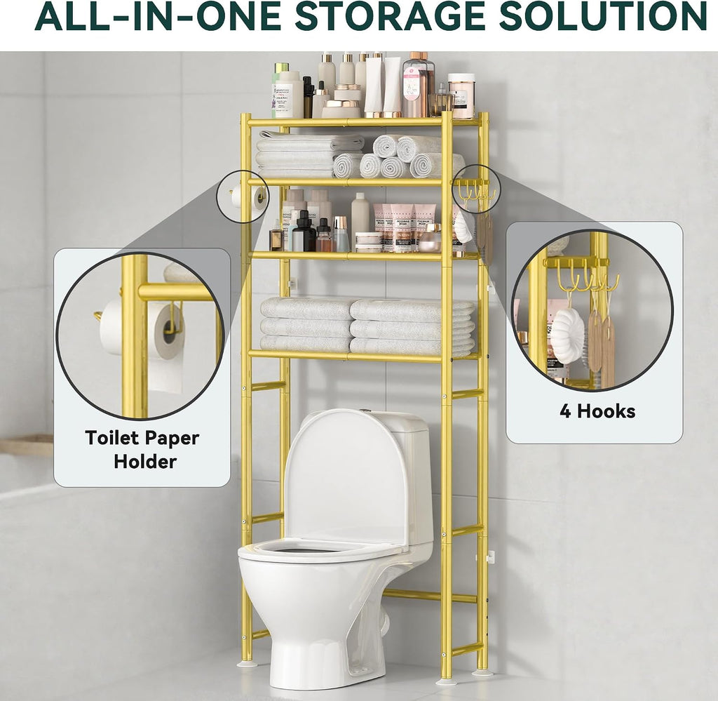 GloTika 4-Tier Over The Toilet Storage Shelves, Gold