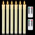 Homemory 9.6 Inches Waxy Flameless Taper Candles with Remote Timer Dimmer, Flickering LED Candlesticks, Battery Operated Window Candle for Christmas Wedding Decor, 6 Pcs Ivory Drip Taper Candles