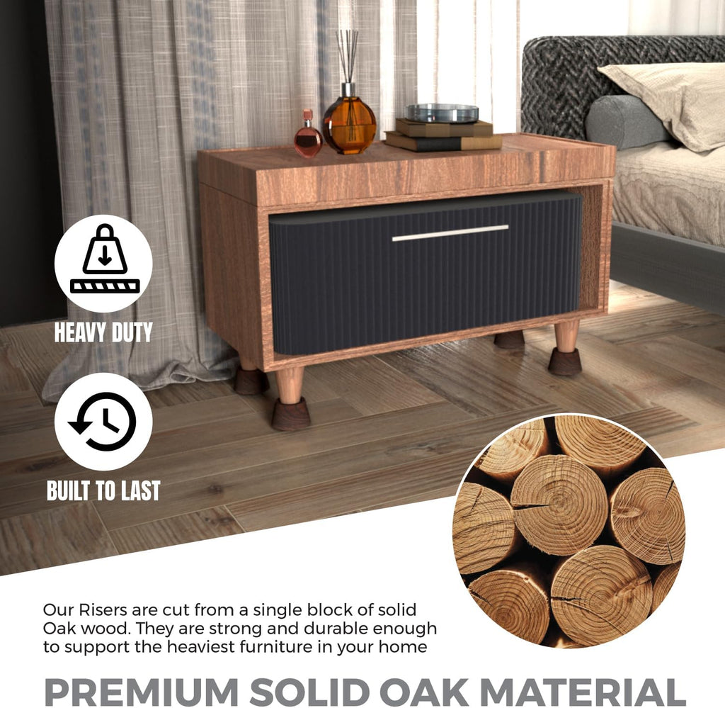 Bed Risers (Set of 4) Furniture Risers Lifts Height 2", Oak Solid Wooden Risers for Bed, Furniture Risers with Non-Slip Recessed Hole (Monolithic Wood, 4pcs-2" Hight-Walnut Color)