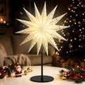Lewondr 3D Christmas Paper Star Table Lamp, 17.72" 14-pointed Xmas Star