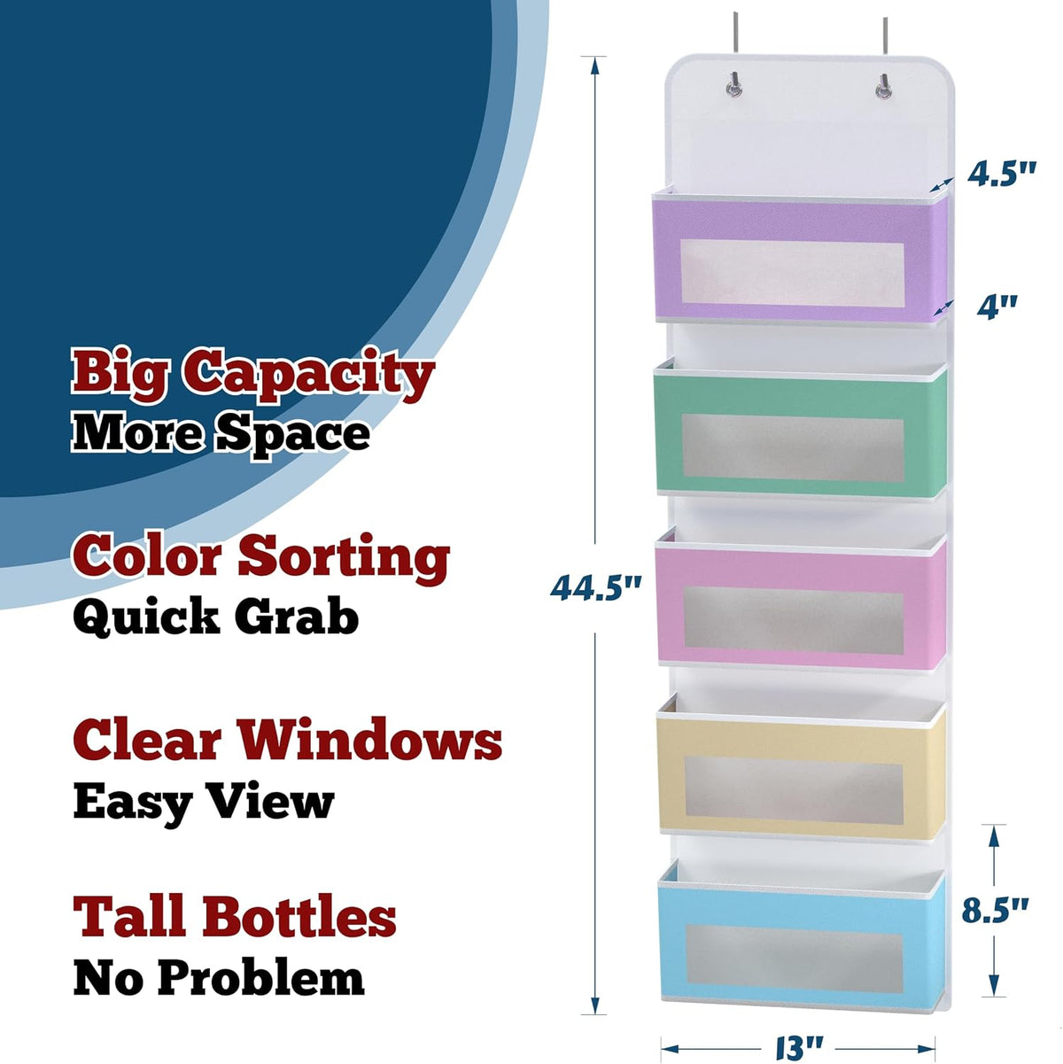 Simple Houseware 5 Clear Window Pocket Over Door Hanging Organizer Colorful