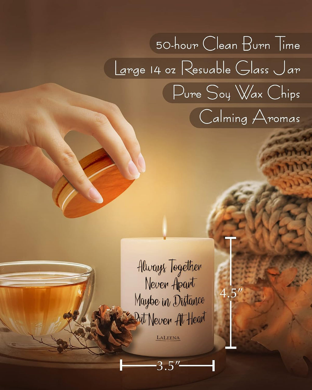 Scented Soy Memorial Candle – Glass Jar Candle Gift with 100% Organic Soy Wax & Fragrance Oil – Missing Someone Gift Decor for Women, Men, Couples, Meditation, Yoga by LaLeena, 14 Oz, Vanilla