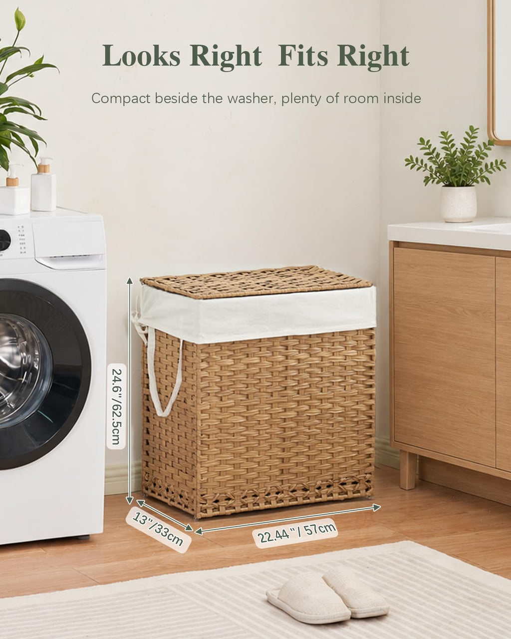 SETVSON Laundry Hamper with Lid Wicker Laundry Basket 112L, Natural