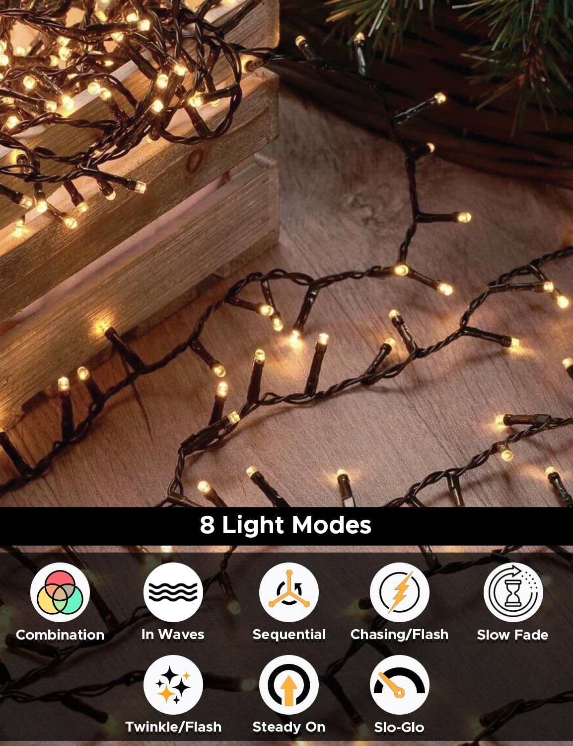 EcoNour Christmas Tree Lights, Cluster Compact 1500 LED Warm White