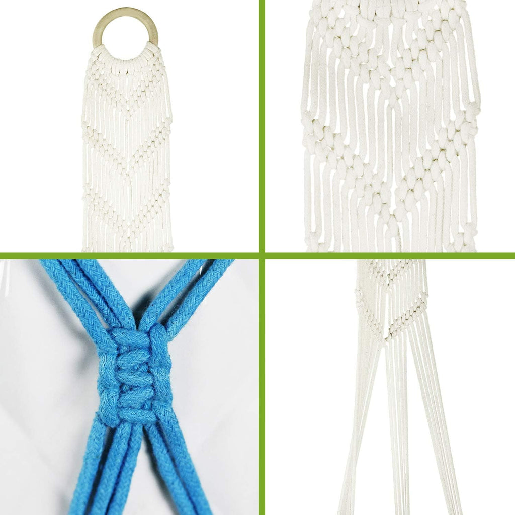 LIVALAYA Macrame Plant Hangers Wall Planter - Blue Ombre 48 Inch, for Indoor or Outdoor, 100% Cotton Rope Hanging Plant Holder with Tassel for Flower Pots and Succulents - Modern Boho Home Décor