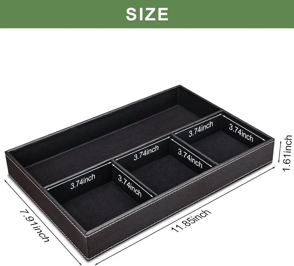 GORESE Faux Leather Valet Tray for Men, Stackable Jewelry Trays Drawer Organizer Tray Nightstand Organizer for Men, EDC Tray for Key, Wallet, Sunglass, Watch, Coin, Phone, Cologne - Black