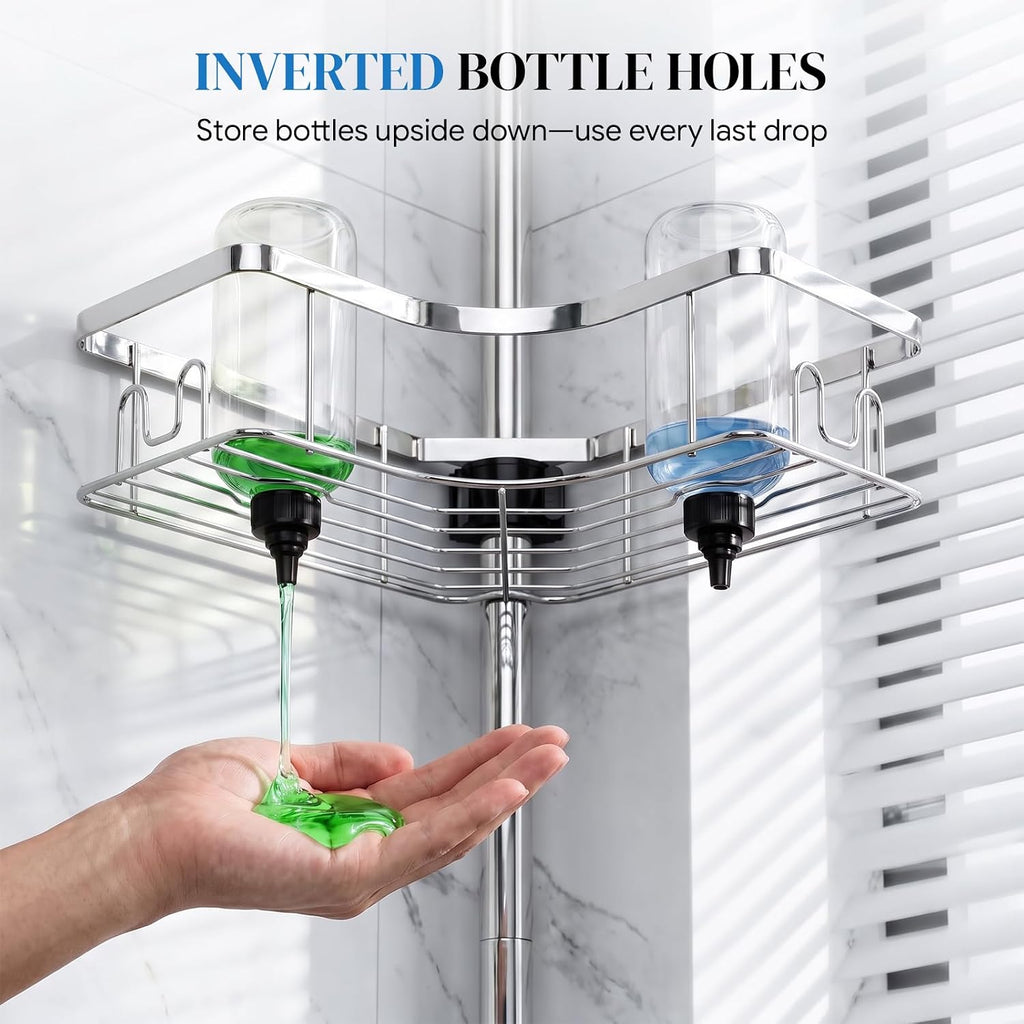 REINHARDT Corner Shower Caddy Tension Pole 4Tier Rustproof Organizer-Silver