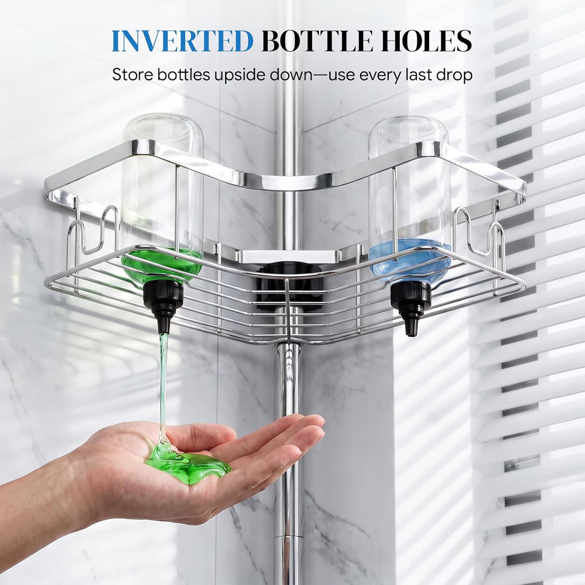 REINHARDT Corner Shower Caddy Tension Pole 4Tier Rustproof Organizer-Silver