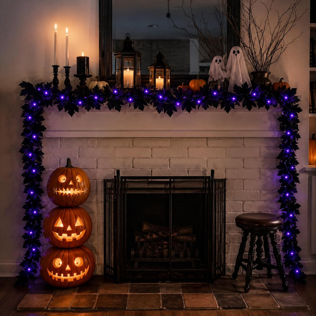Black Halloween Garland, 6FT Halloween String Lights Battery Operated