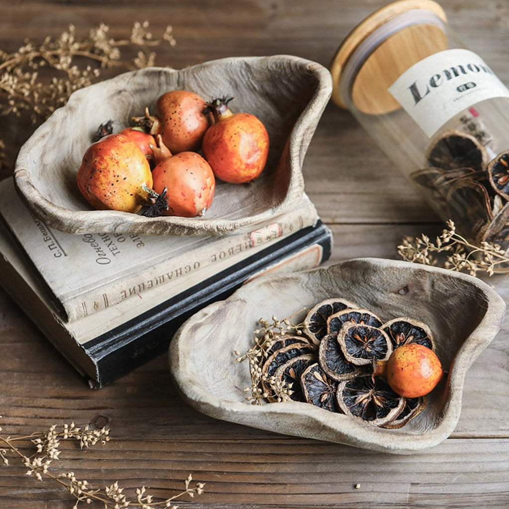 9 inch Wooden Bowl Decorative Wood Fruit Bowl, Hand-Carved Decorative Bowl
