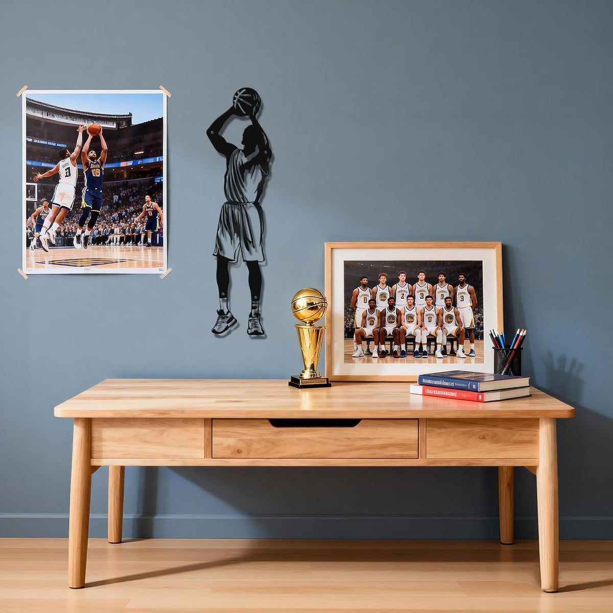 Paquesta Basketball Wall Decor Metal Art Wall Mounted Basketball Hoop Sculpture with Soccer Player Styles, Basketball Gifts for Boys, Men ，Basketball Room Decor