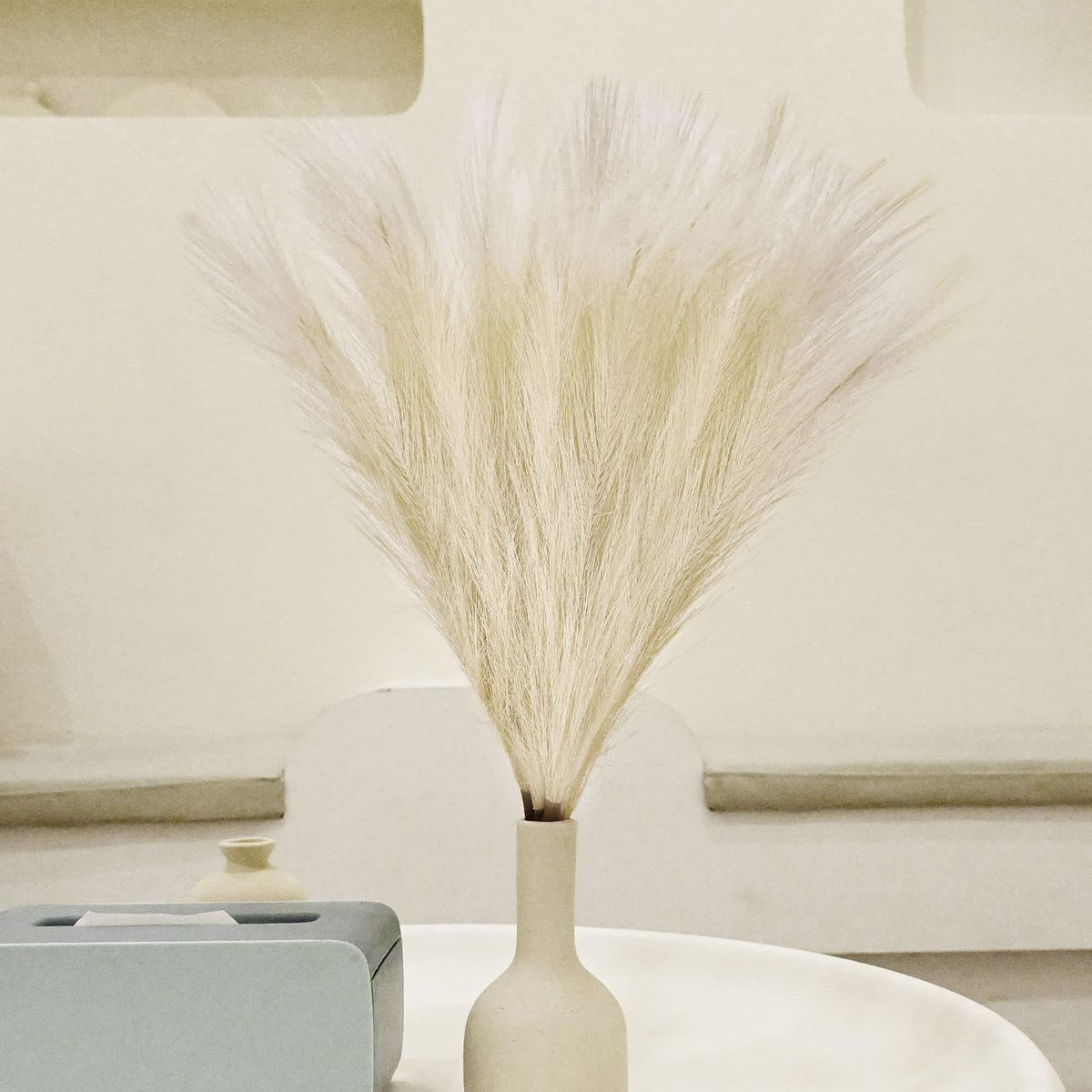 6 PCS Faux Pampas Grass Arrangement - 18"/45cm Artificial Fluffy Pompous Grass Stems for Boho Chic Home and Wedding Decor (Beige)
