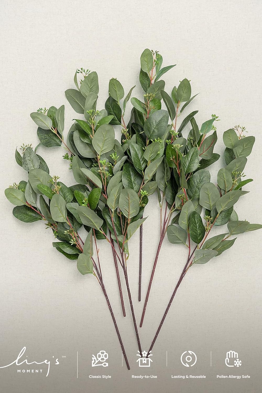 Ling's moment Artificial Eucalyptus Seeds Branches, 6Pcs, 23" Tall