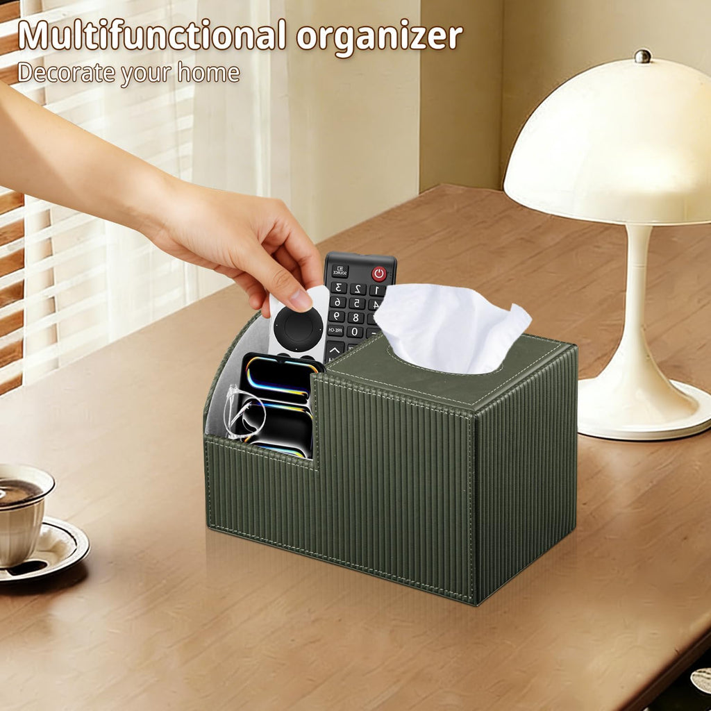 PUSU Square Tissue Box Cover with Storage and TV Remote Control Holder