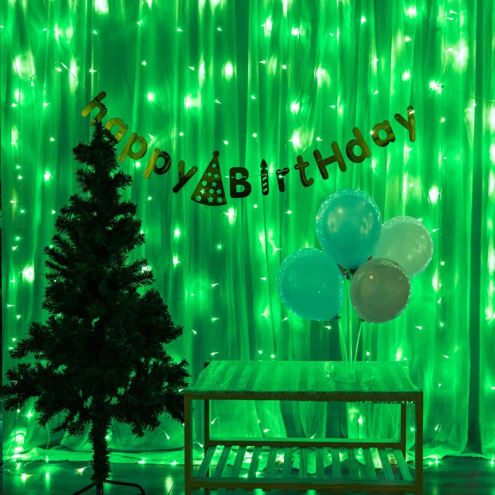 304 LED Green Curtain Lights, 9.8FT x 9.8FT Window Fairy Lights