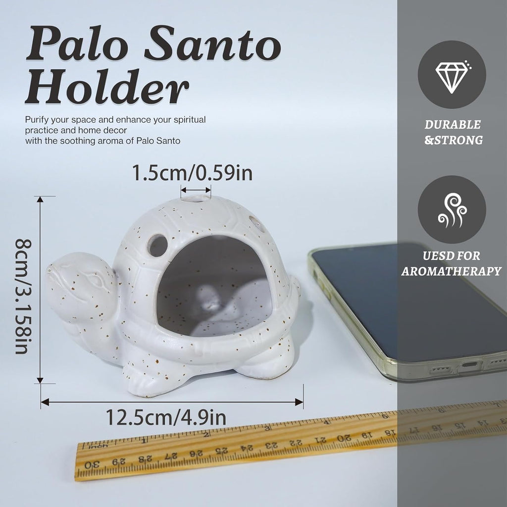 Mougigi Handcrafted White Ceramic Turtle Palo Santo Holder, Sage,
