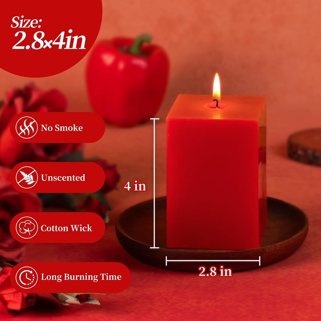 KONNI Pillar Candles Set of 3,2.8"X 4" Red Unscented Pillar