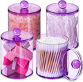 4 Pcs Acrylic Qtip Holder, Cotton Ball Holder Jars with Lids, Purple