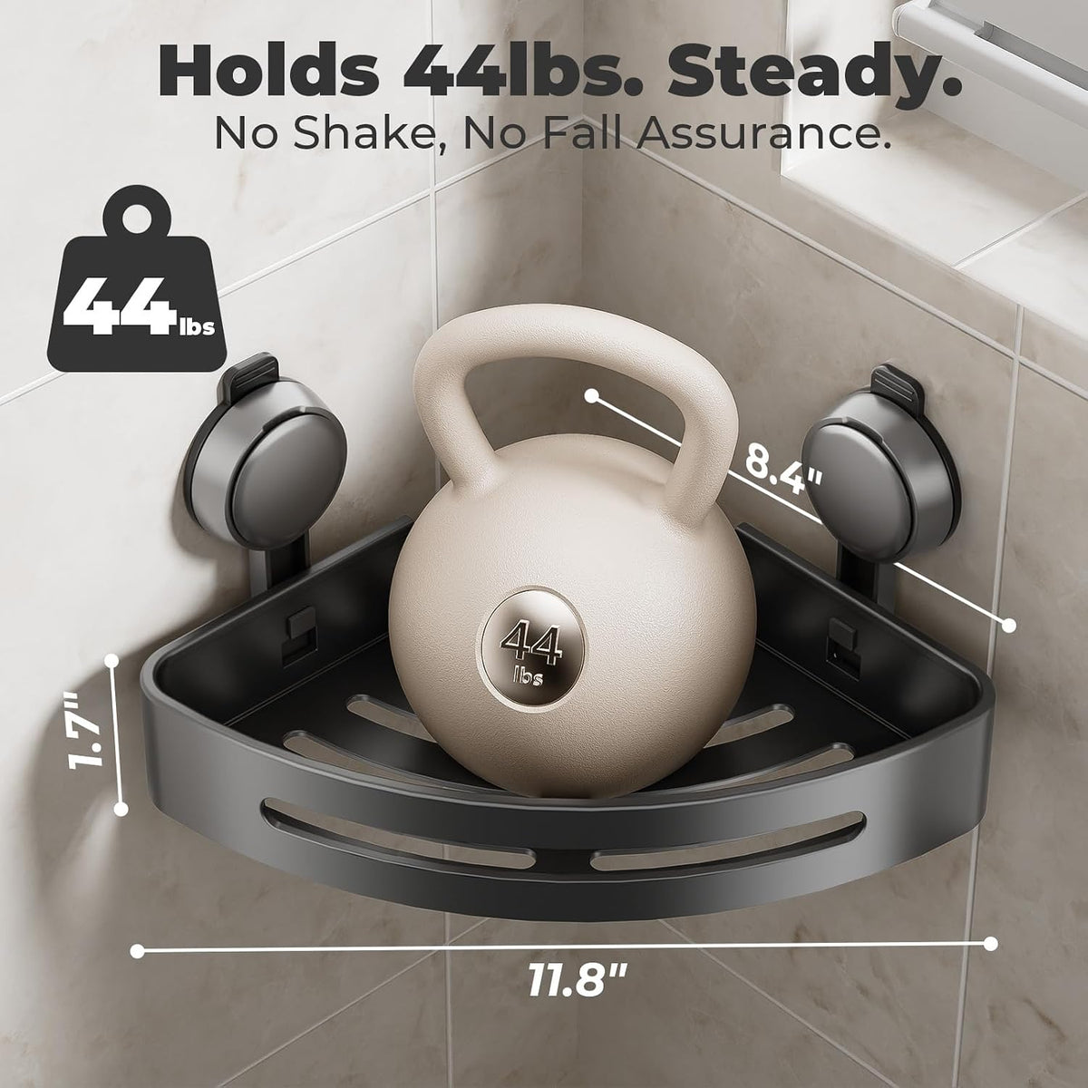 Corner Shower Caddy Suction Cup,Shower Shelves with Hooks,No Drilling Powerful Upgrade Suction Bathroom Corner Organizers and Storage,Removable Waterproof Rustproof Shower Shelf Bathroom Decor(1)