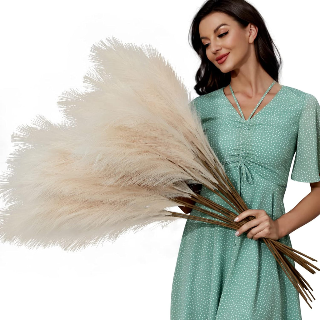 FOTEEWL 8 PCS 38"/3.1FT Large Artificial Pampas Grass Branches(Cream/Beige)
