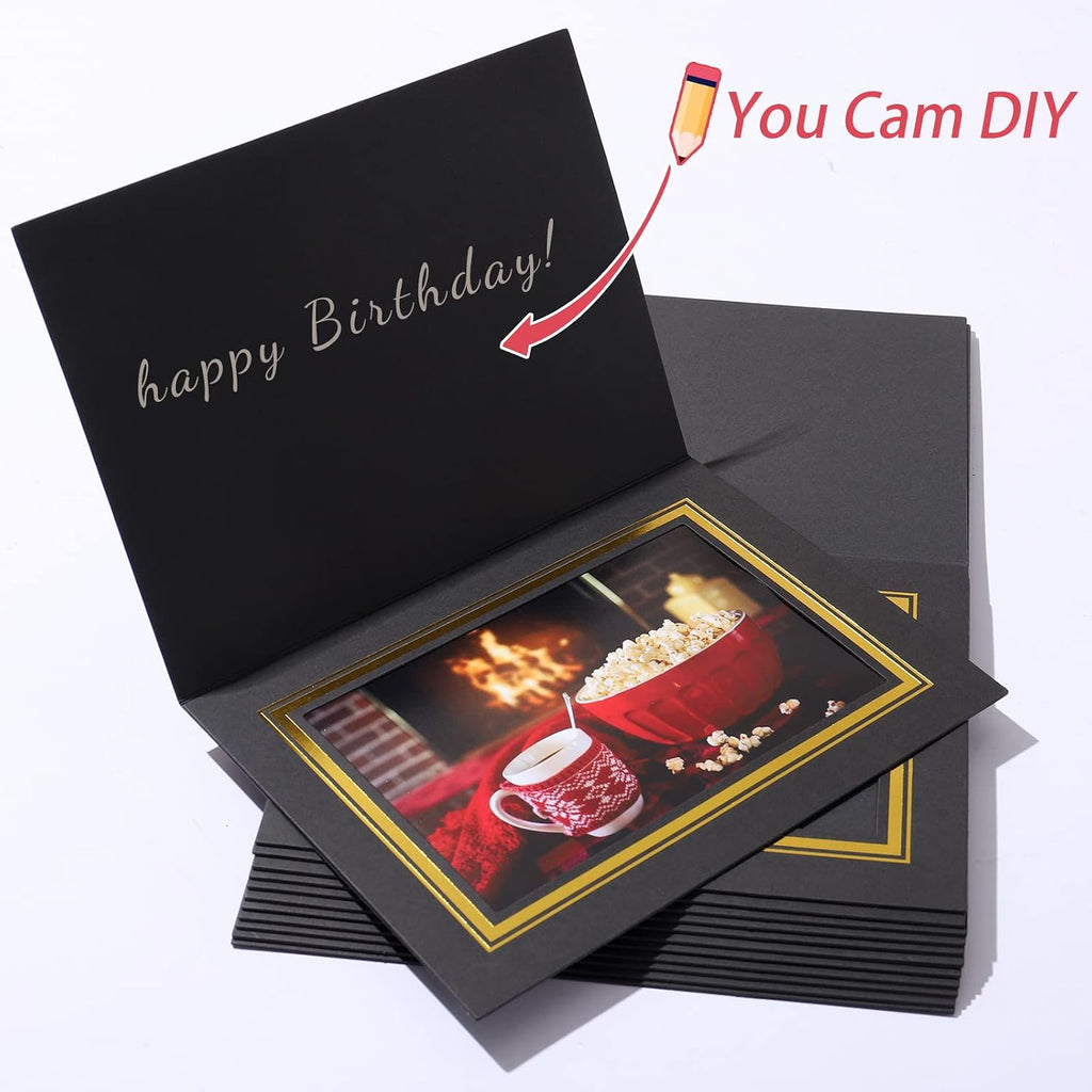 4x6 Photo Folder, Black Cardboard Picture Frame, Vertical Paper Photo Frame Cards Pack of 12