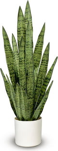 Fake Snake Plant 3FT, 35in Artificial Potted Plant with White Pot