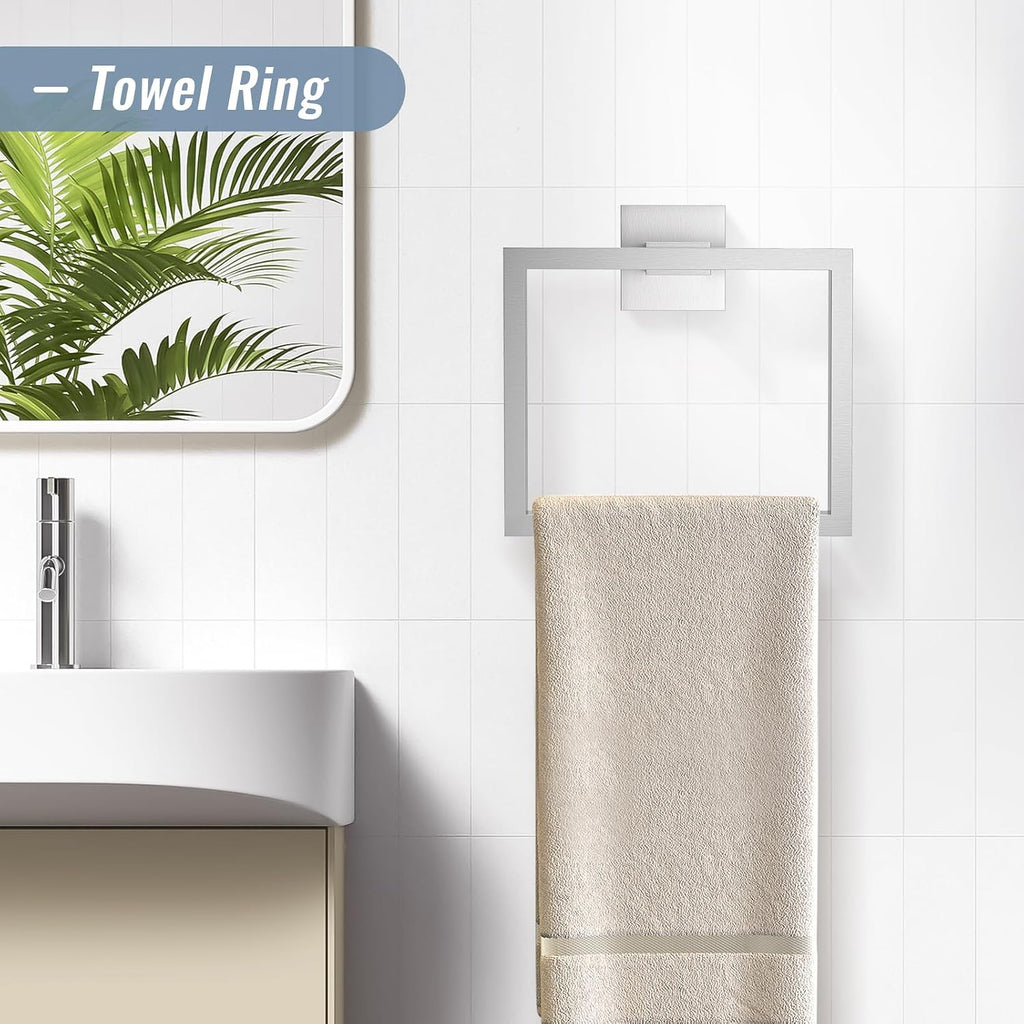 YACVCL 5 Pieces Brushed Nickel Bathroom Accessorie Set 23.6 Inch Towel Bar Set SUS304 Stainless Steel Towel Holder Set for Bathroom,Toilet Paper Holder with Shelf Wall-Mounted Bathroom Hardware Set