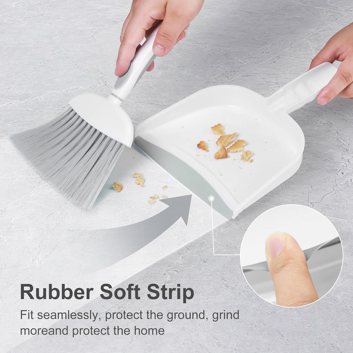 NACENA Small Dust Pan and Brush Set, 2 Pack, White&Gray