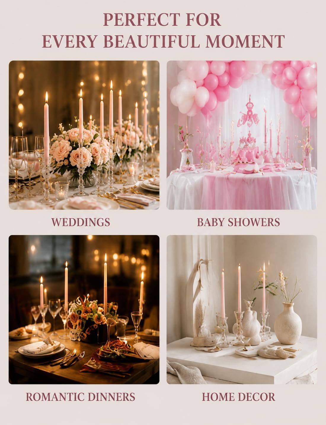 Pale Pink Elegant Taper Candles for Romantic Home Décor and Events