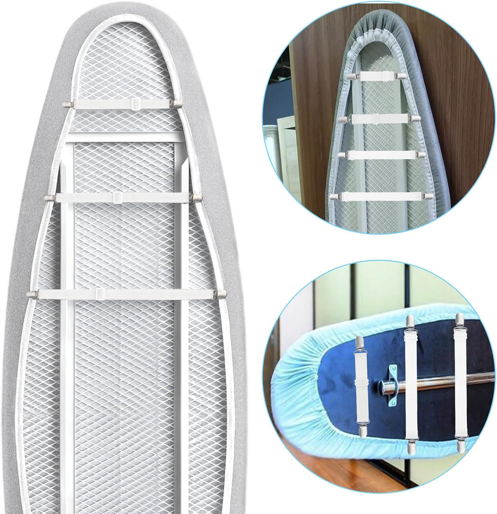 Ironing Board Cover Fasteners Binding 4 PC Elastic Straps Clips Keep Cushions From Sliding Sheet Fitted Suspenders Holders For Corners Couch Cover Stays Bands Garter Clamps Strap End Binding Tightener