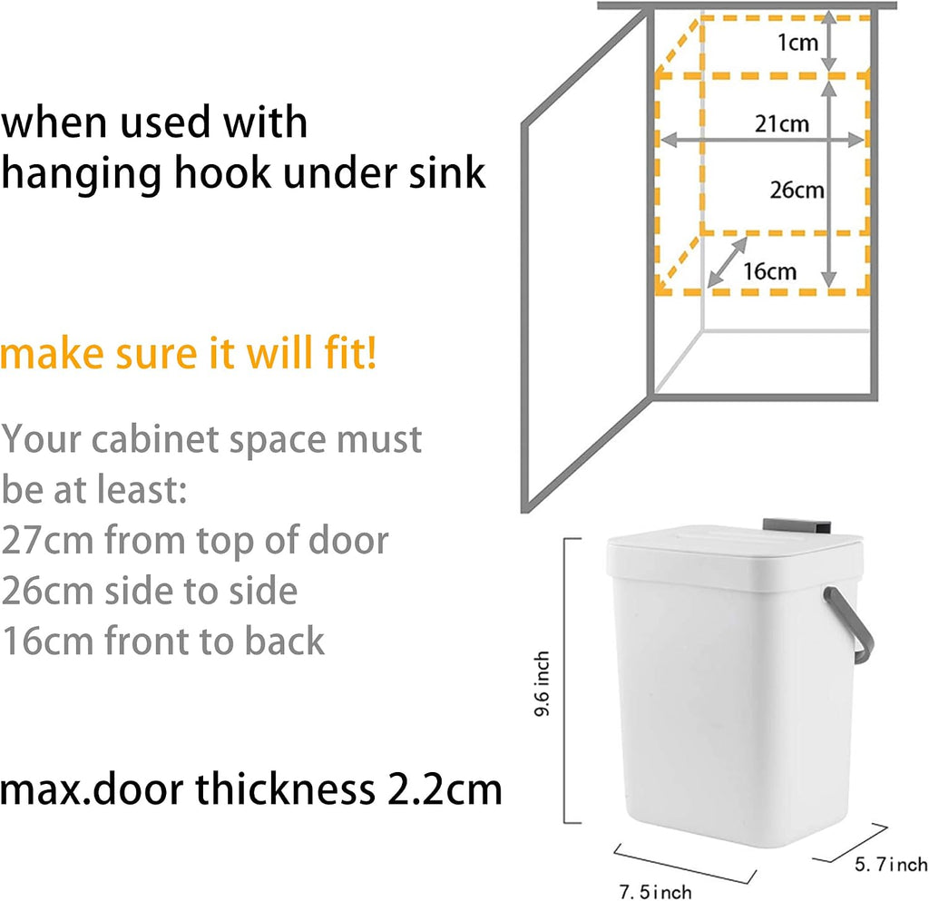 stonespace 1.3 Gal Kitchen Compost Bin, Hanging Trash Can for Cabinet Door