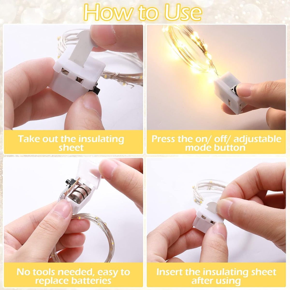 Hortsun 20 Pack Battery Operated Fairy Lights 7 ft 20 LED, Warm White