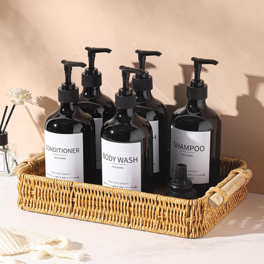 Stylish Shampoo Dispenser Bottles,(5Pack) 16.9oz Black Shampoo Bottles Refillable with Pump,Shampoo and Conditioner Dispenser
