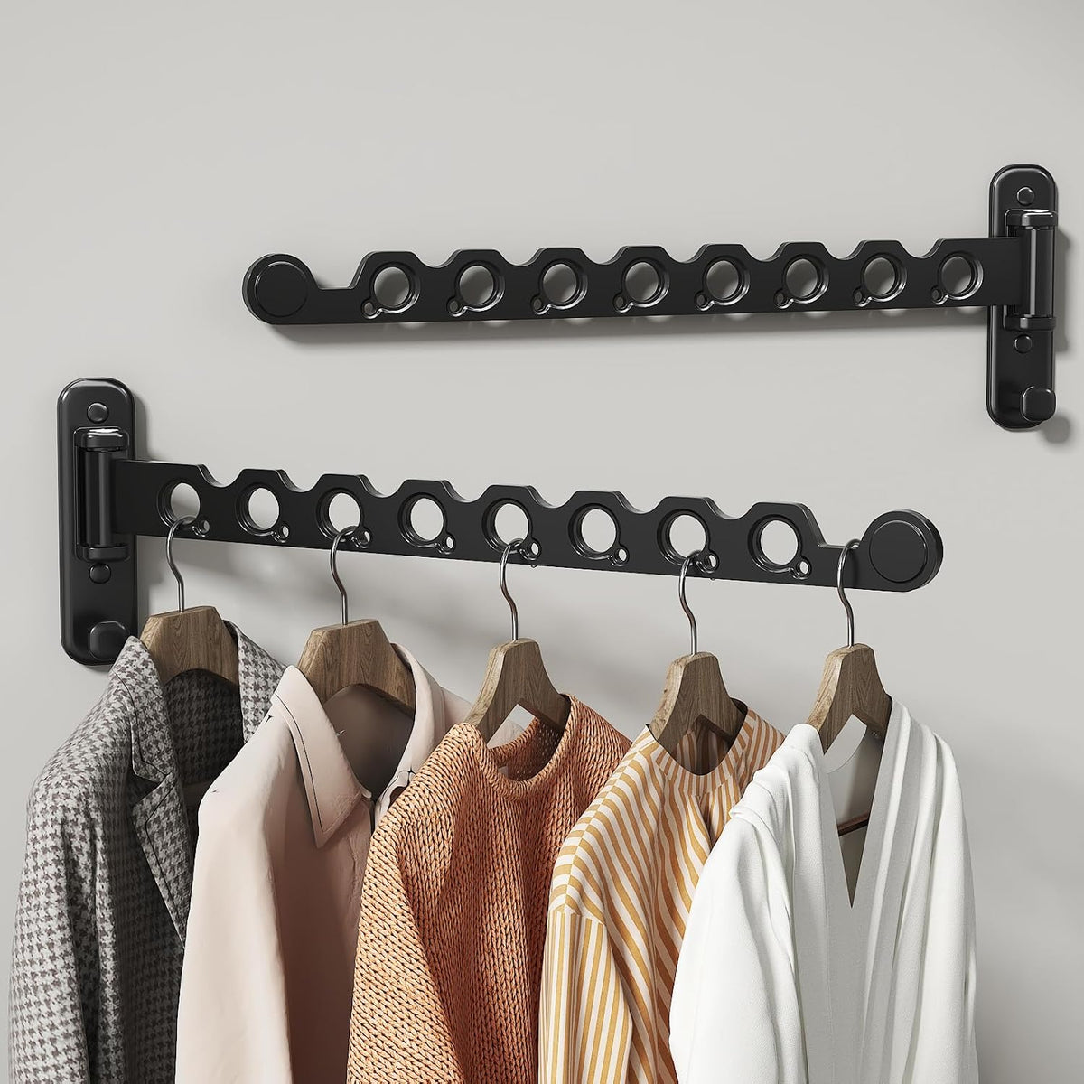 Wall Mounted Clothes Hanger Rack Foldable for Laundry Drying Rack Black